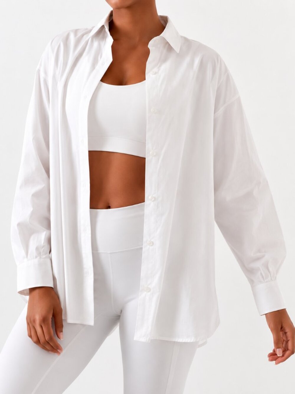 ATHLETA Performance Poplin Oversized Button Down Shirt White Size Medium - Picture 1 of 9